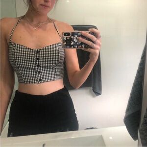 Forever 21 Gingham Crop Top black white plaid cami cute